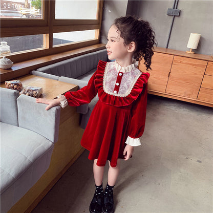 Christmas Red  Dress Girl Velvet