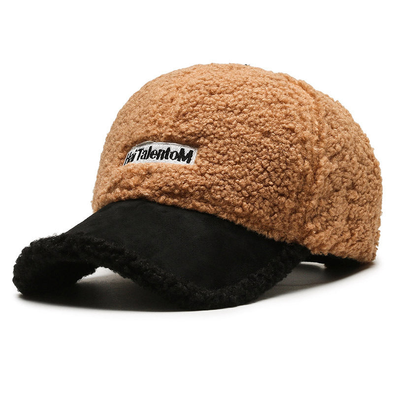 Autumn Winter Color Matching Fashion All-match Plush Warm Peaked Cap