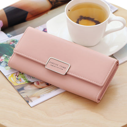 Fashion Simple Women's Wallet High Quality Solid Color Three Fold Ladies Long Wallet