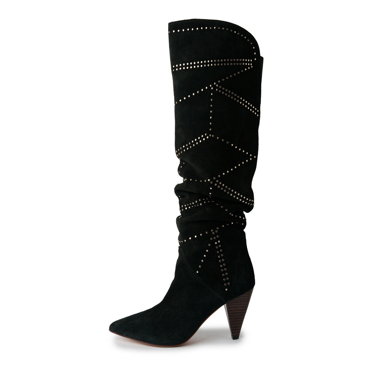 Pointed Cone-shaped Heel Rivet High Leg Boot