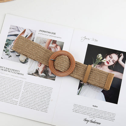 Cotton And Linen Straw Woven Belt Women