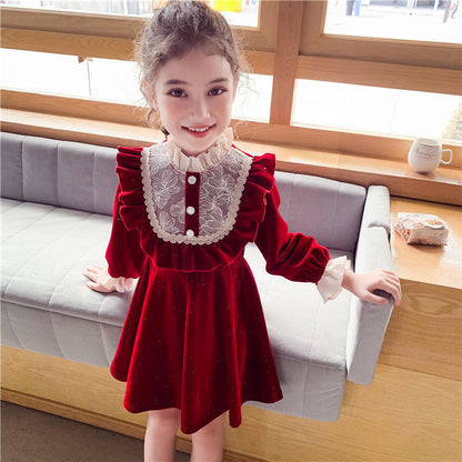 Christmas Red  Dress Girl Velvet