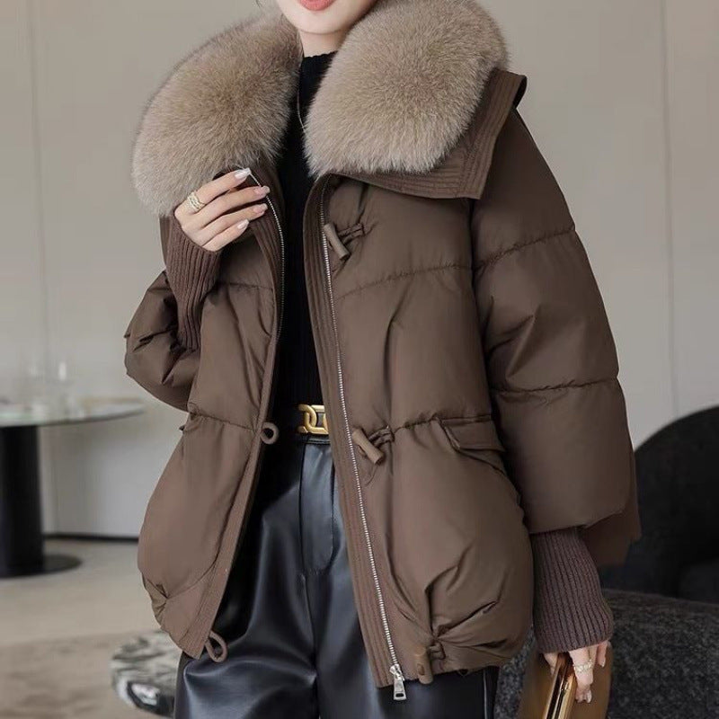 Down Cotton-padded Jacket Women's Short Fur Collar Thickened