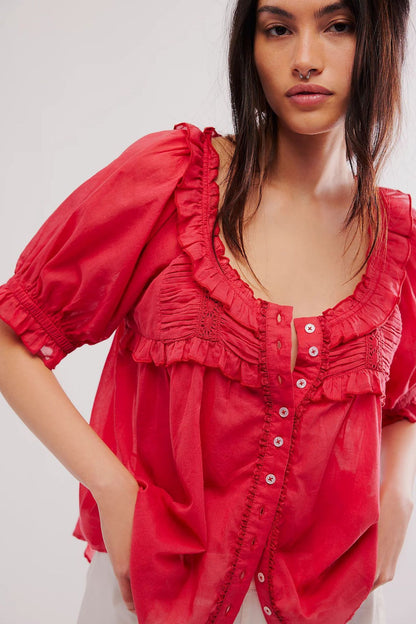 Women's Pleated Lace Collar Shirt