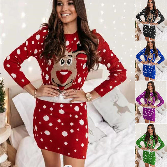 Casual Christmas Printed Long Sleeve Dress