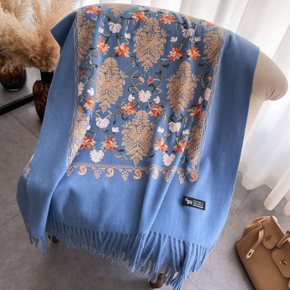 Ethnic Style Cashmere-like Embroidery Tassel Scarf