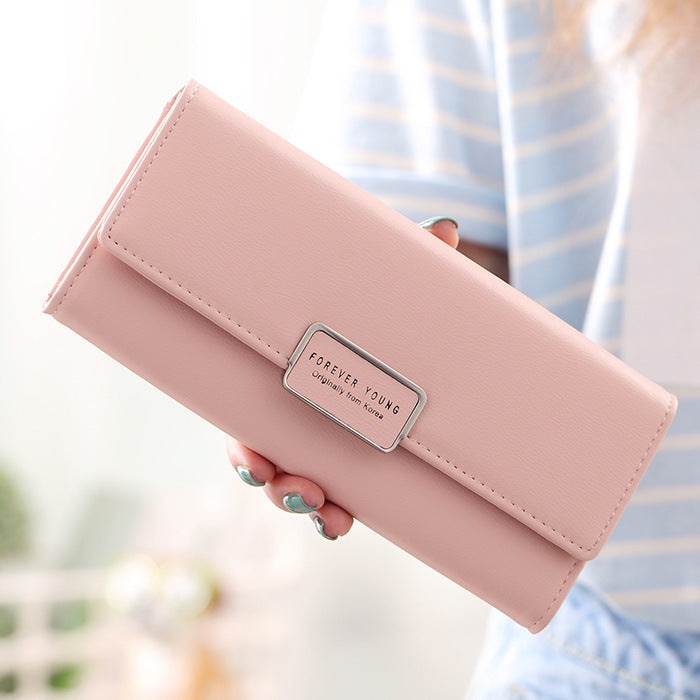 Fashion Simple Women's Wallet High Quality Solid Color Three Fold Ladies Long Wallet