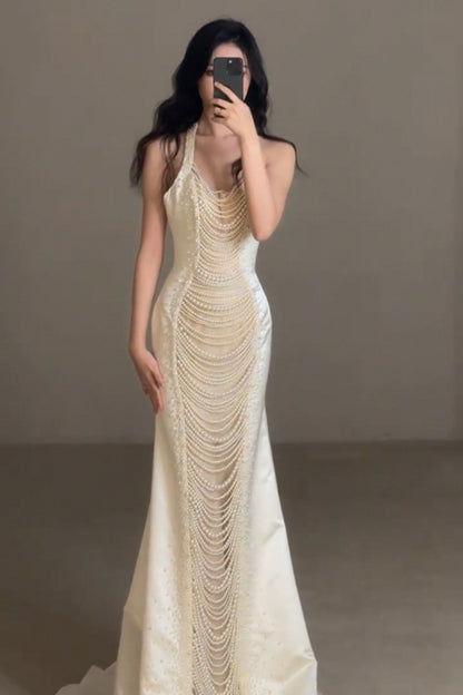 Heavy Industry Pearl Banquet Fishtail Evening Dress