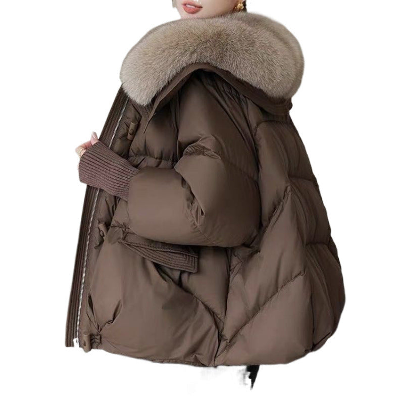 Down Cotton-padded Jacket Women's Short Fur Collar Thickened