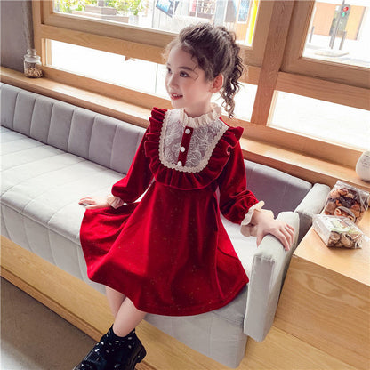 Christmas Red  Dress Girl Velvet