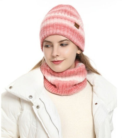 European And American Ladies Scarf And Hat Two-piece Set Gradient Style With Sheep