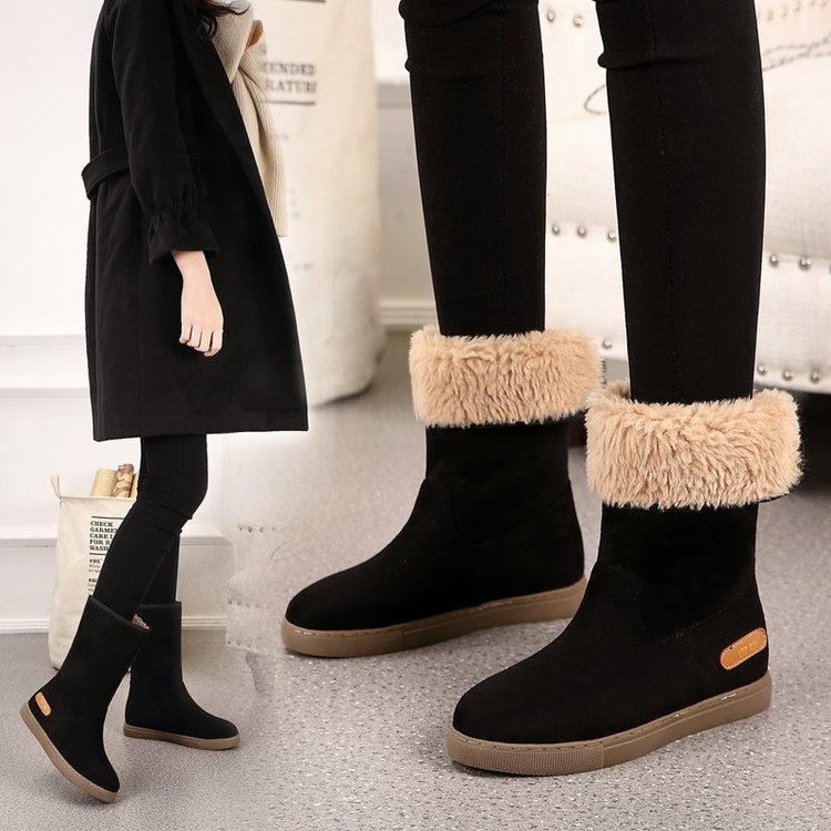 Fleece Lined Padded Warm Keeping Flat Bottom Cotton Boots