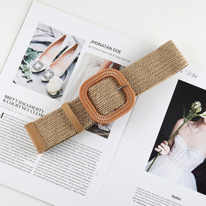 Cotton And Linen Straw Woven Belt Women