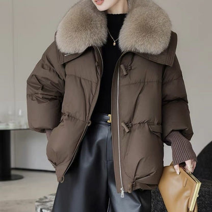 Down Cotton-padded Jacket Women's Short Fur Collar Thickened