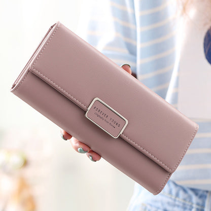 Fashion Simple Women's Wallet High Quality Solid Color Three Fold Ladies Long Wallet