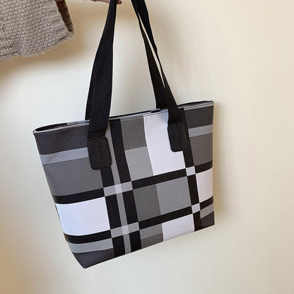 PU Shoulder Fashion Plaid Large Capacity Shopping Bag