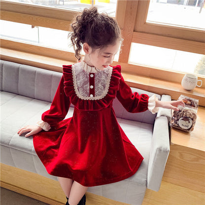 Christmas Red  Dress Girl Velvet