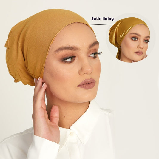 Satin Modal Mercerized Cotton Bottoming Hood Elastic Elastic Lace-up Adjustable Headscarf