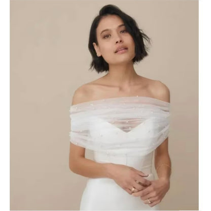 Bridal Wedding Pearl Mesh Thin Cape