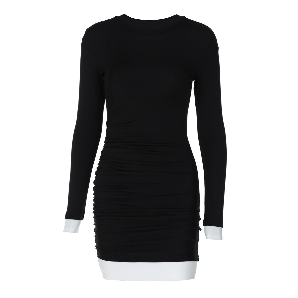 Women's Fashion Round Neck Long Sleeve Color Matching Pleated Dress