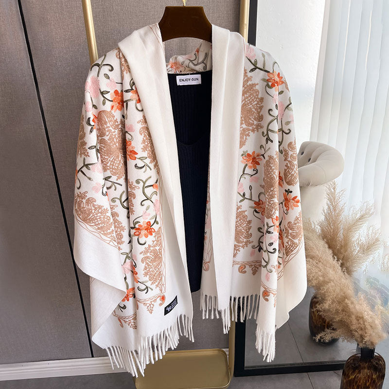 Ethnic Style Cashmere-like Embroidery Tassel Scarf