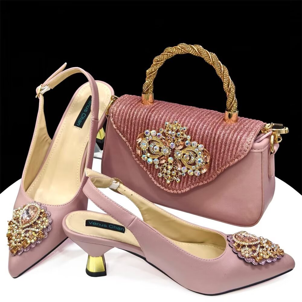 Casual French Style Small Square Pointed Toe Slingback High Heels Women's Shoes And Bags Suit