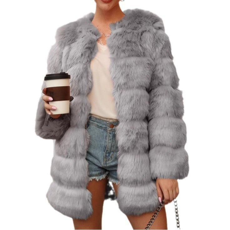 Women's Imitation Fur Coat Top Long-cut Coat Trench Coat