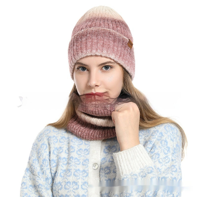 European And American Ladies Scarf And Hat Two-piece Set Gradient Style With Sheep