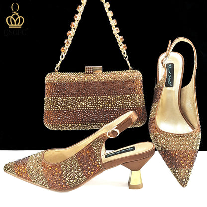 Simple Pointed Striped Delicate Rhinestone Decorative Banquet Style Elegant Women's Shoes And Bags Suit