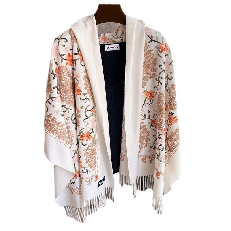 Ethnic Style Cashmere-like Embroidery Tassel Scarf