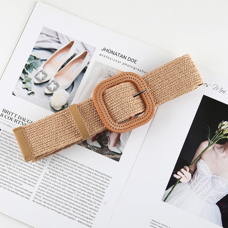 Cotton And Linen Straw Woven Belt Women