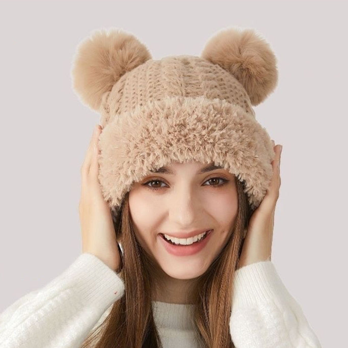 Winter Cute Fur Ball Knitted Hat Children Outdoor