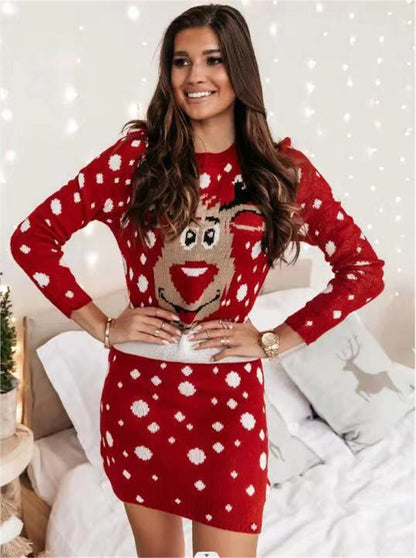 Casual Christmas Printed Long Sleeve Dress