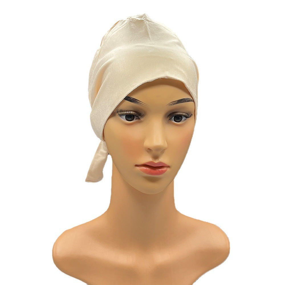 Satin Modal Mercerized Cotton Bottoming Hood Elastic Elastic Lace-up Adjustable Headscarf