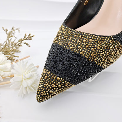 Simple Pointed Striped Delicate Rhinestone Decorative Banquet Style Elegant Women's Shoes And Bags Suit