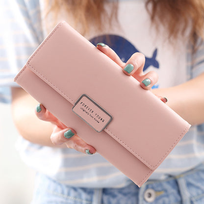 Fashion Simple Women's Wallet High Quality Solid Color Three Fold Ladies Long Wallet