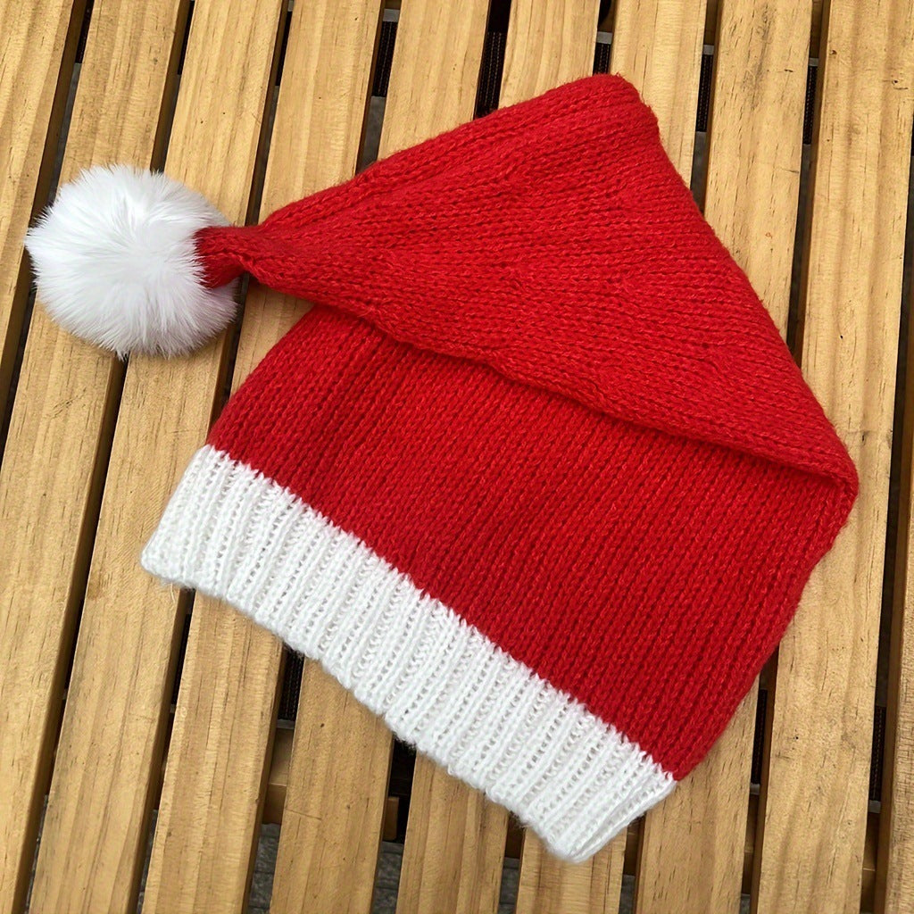 New Knitted Christmas Hat With Fur Ball Holiday Party Decoration Warm Hat Winter