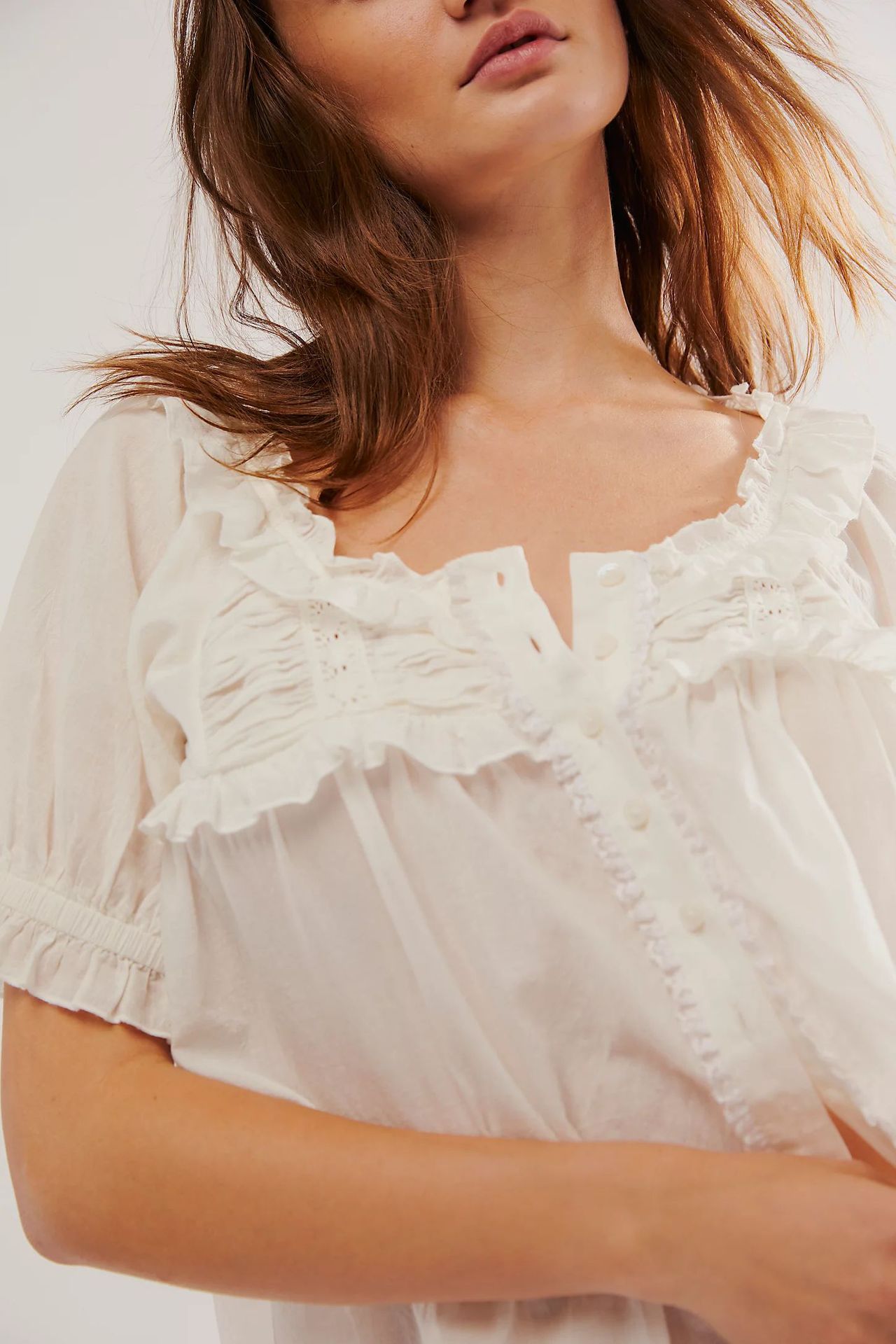 Women's Pleated Lace Collar Shirt