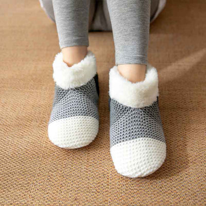 Women's Color-matching Knitted Plush Floor Socks Home Indoor Warm Non-slip Carpet Socks Winter Fashion