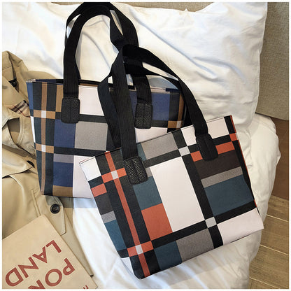 PU Shoulder Fashion Plaid Large Capacity Shopping Bag