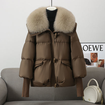 Down Cotton-padded Jacket Women's Short Fur Collar Thickened