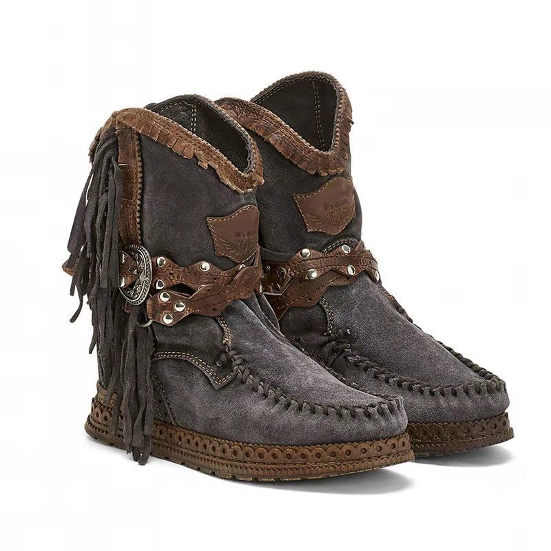 Autumn And Winter New Tassel Burning Flower Women's Boots