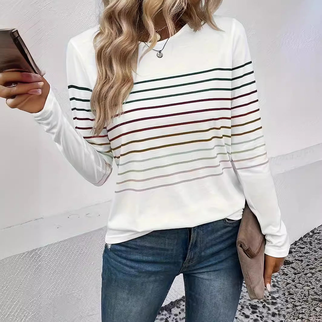 Casual Thin Striped Drop-shoulder Short Sleeve T-shirt