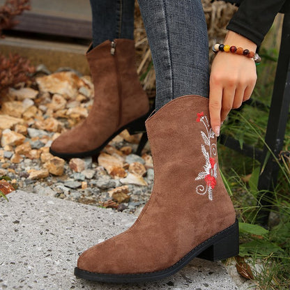 New Mid-calf Embroidered Women's Boots