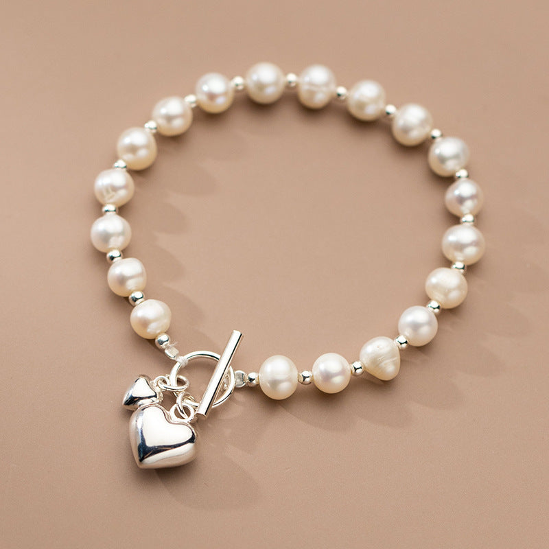 Silver Love Pearl Light Bead Bracelet Heart-shaped