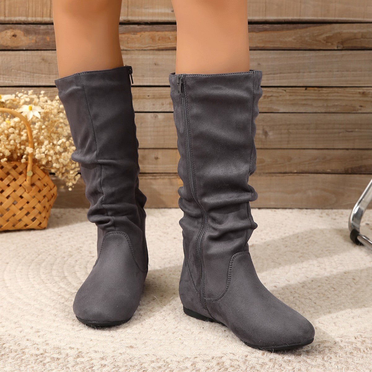 Winter Warm Round Toe Side Zipper Women's Middle Boots