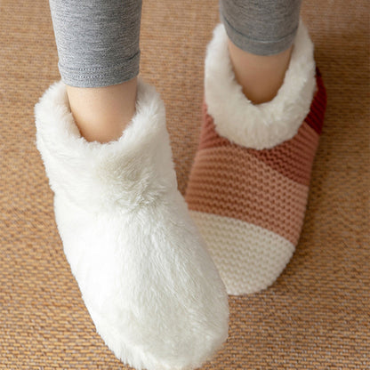 Women's Color-matching Knitted Plush Floor Socks Home Indoor Warm Non-slip Carpet Socks Winter Fashion