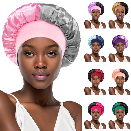 Stretch Pile Dual-color Patchwork Hair Care Wash Cap