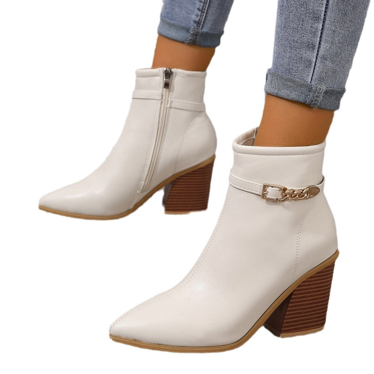 Women's High Heel Side Zipper Plus Size Pointed Toe Chunky Heel Martin Boots