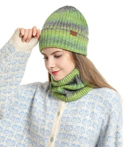 European And American Ladies Scarf And Hat Two-piece Set Gradient Style With Sheep